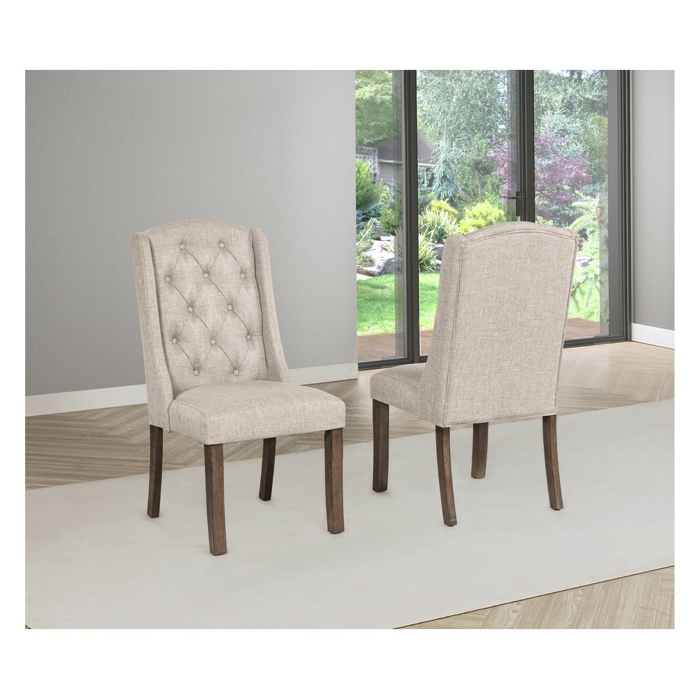 7 Piece Traditional Dining Set With Beige Side Chairs