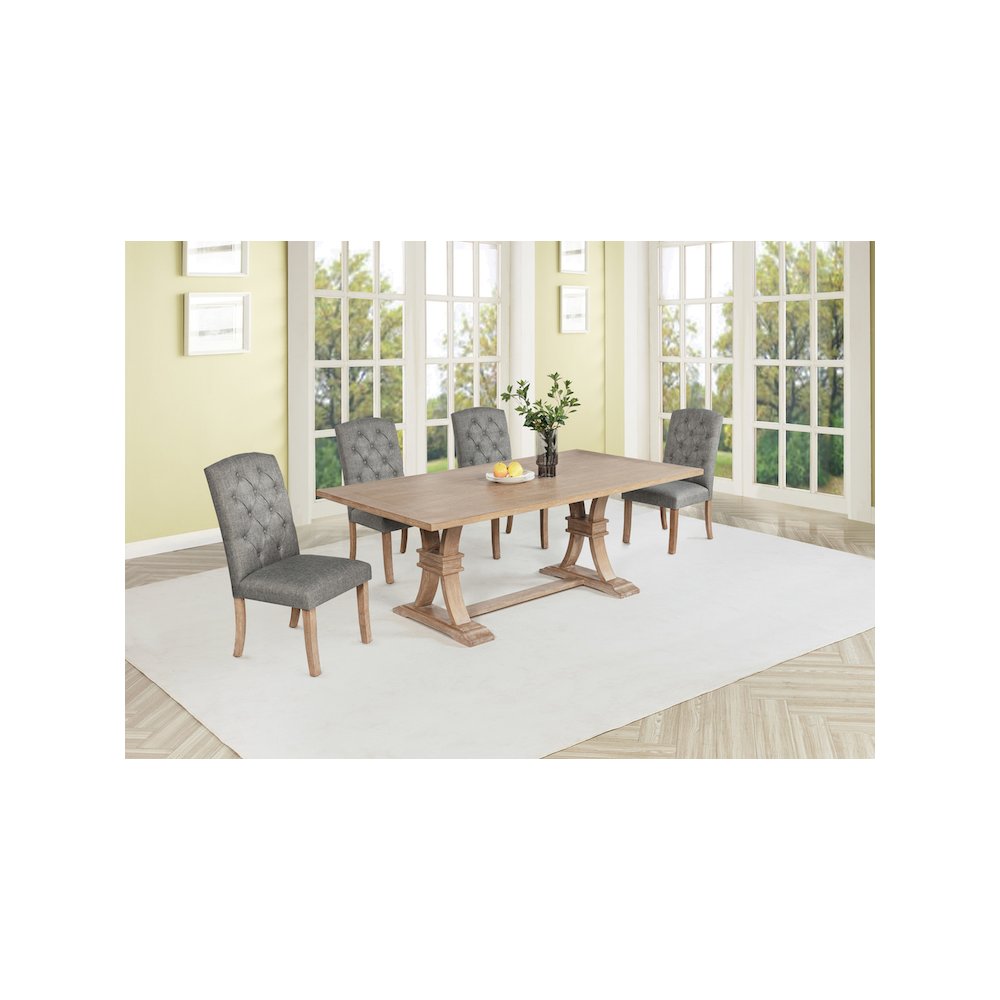 5 Piece Traditional Dining Table With Dark Grey Side Chairs