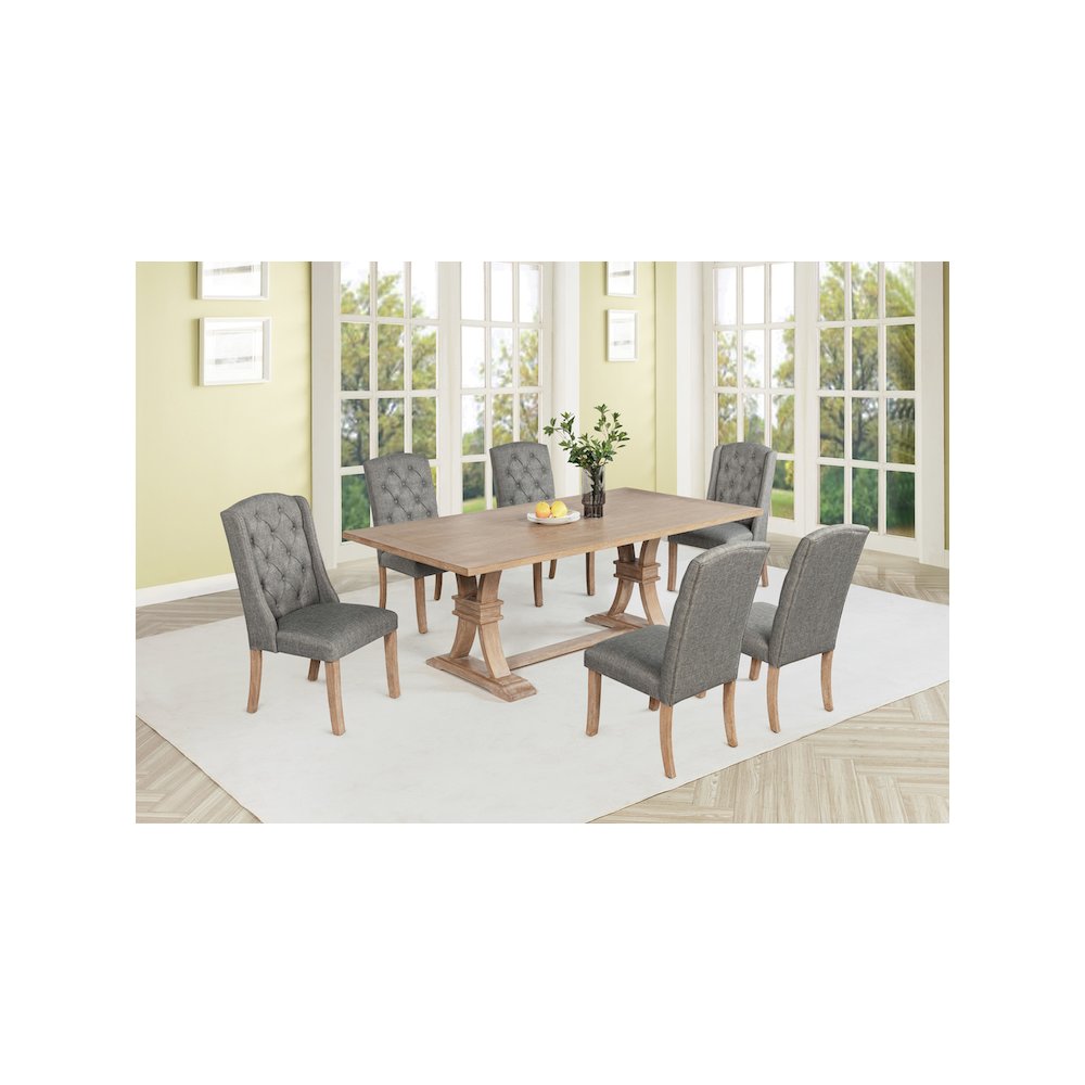 7 Piece Traditional Dining Table With Dark Grey Side Chairs