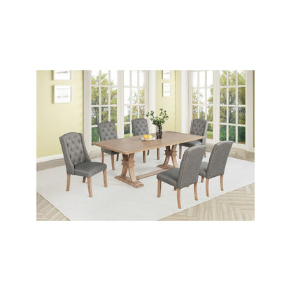 7 Piece Traditional Dining Table With Dark Grey Side Chairs