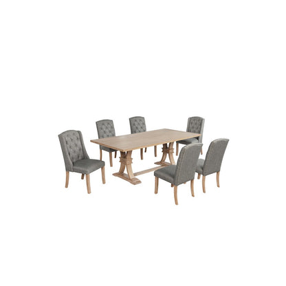 7 Piece Traditional Dining Table With Dark Grey Side Chairs