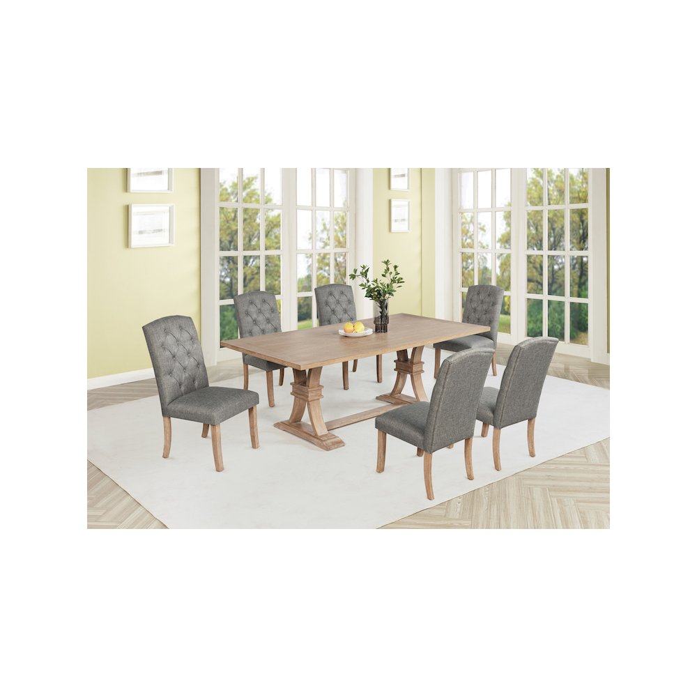 7 Piece Traditional Dining Table With Dark Grey Side Chairs