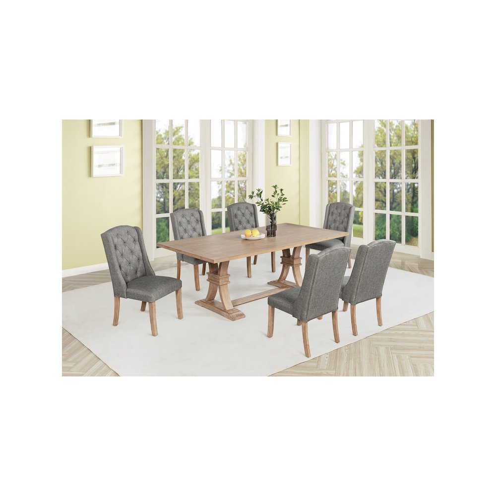 7 Piece Traditional Dining Table With Dark Grey Side Chairs