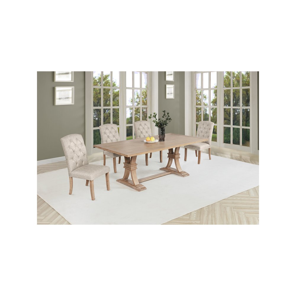 5 Piece Traditional Dining Table With Beige Side Chairs