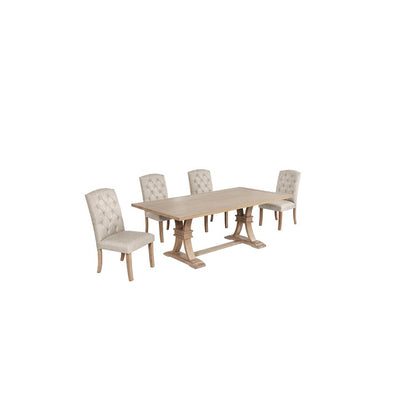 5 Piece Traditional Dining Table With Beige Side Chairs