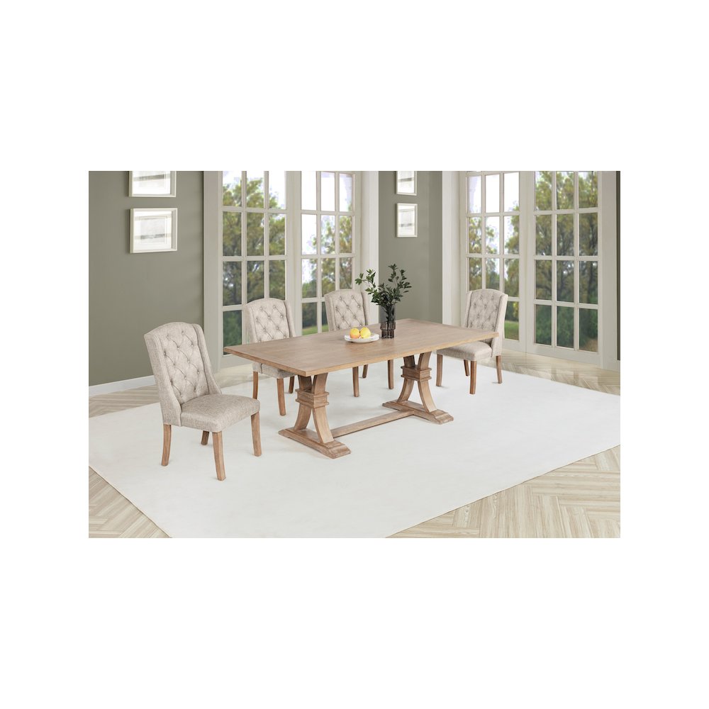 5 Piece Traditional Dining Table With Beige Side Chairs