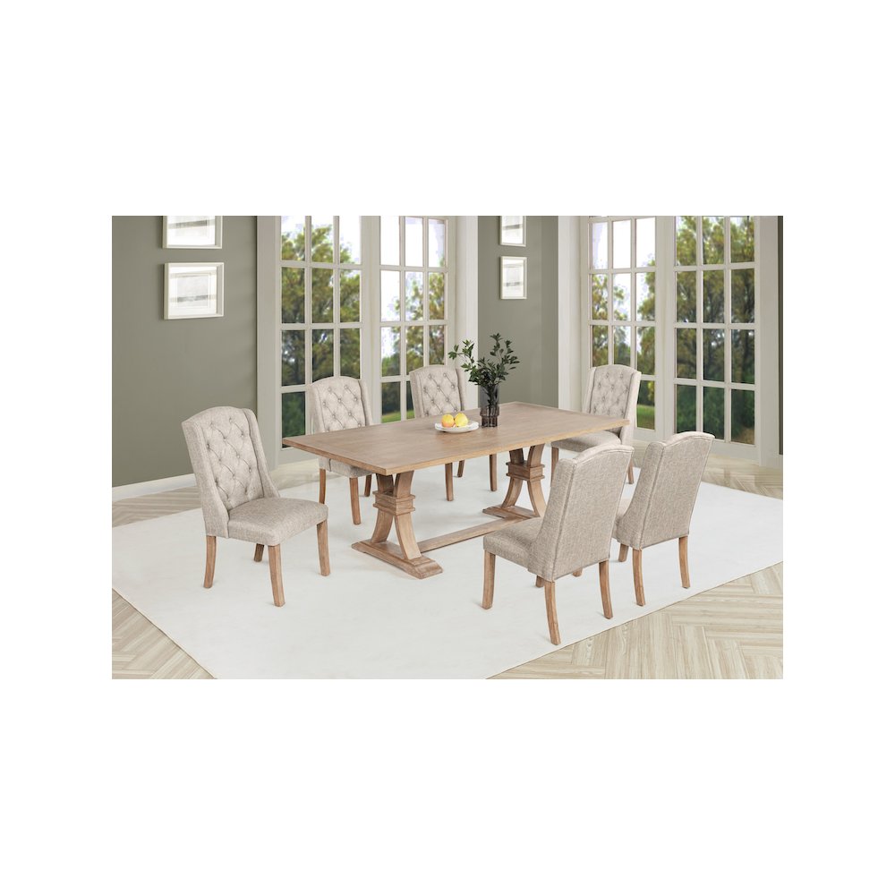 7 Piece Traditional Dining Table With Beige Side Chairs