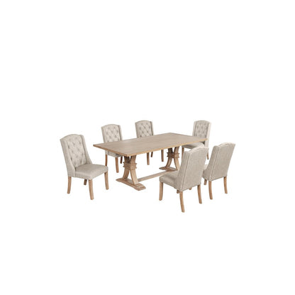7 Piece Traditional Dining Table With Beige Side Chairs