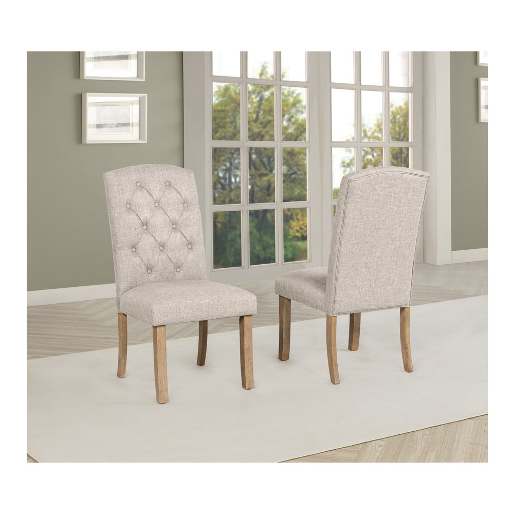 7 Piece Traditional Dining Table With Beige Side Chairs