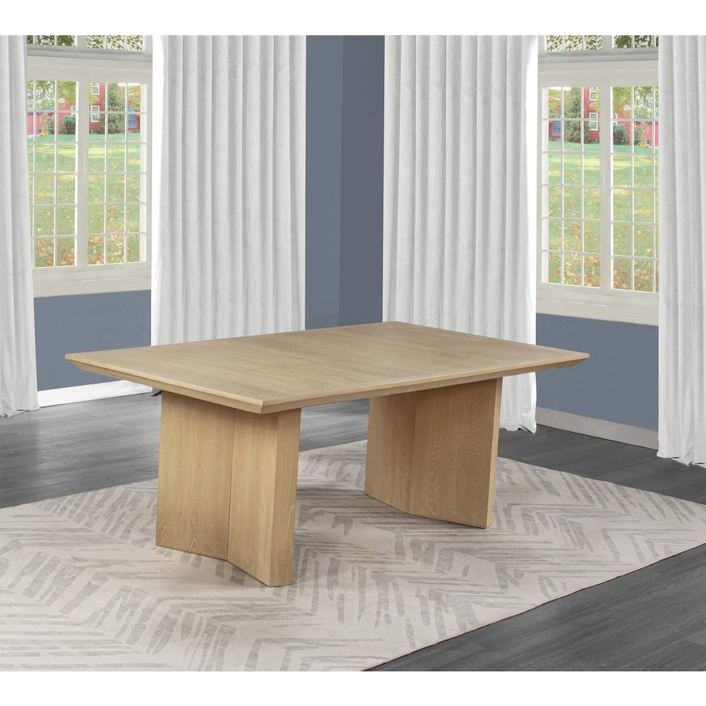 7pc Lighjt Oak Natural Finish Cream Linen Fabric Chairs Dining Set