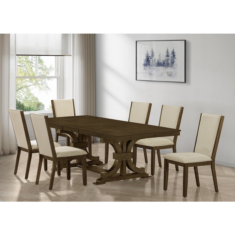 7pc Extandable Wood Dining Table Set Cherry Color