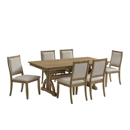 7pc Wood Dining Table Set Ash Brown