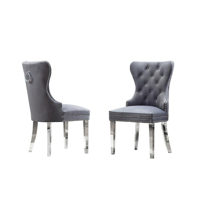 White Marble 5pc Set Tufted Wingback Chairs in Dark Grey Velvet