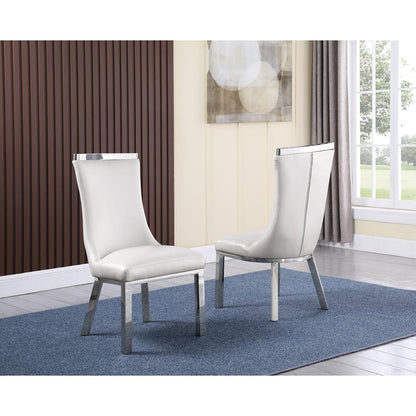 9pc dining set- Rectangle Marble table with a U shape silver base and 8 white faux leather chairs