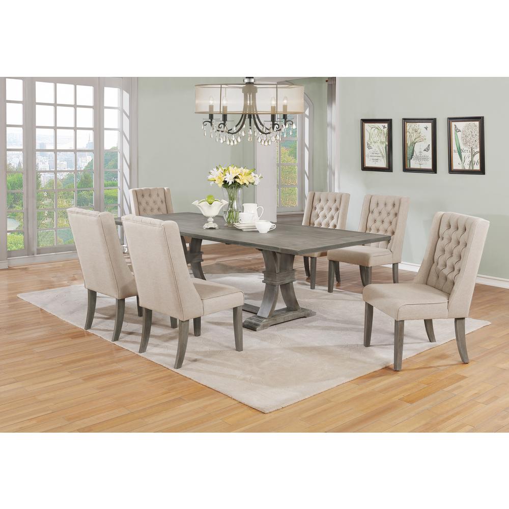 7 Piece Dining Set Extendable w/two 16"Side Leaves Extension & 6 Chairs in Beige Linen