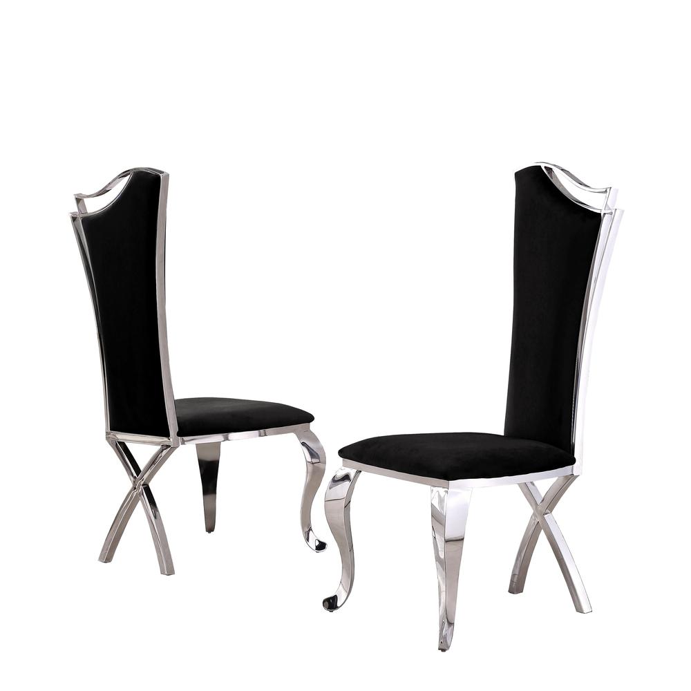 Classic 5pc Dining Set with Marble Top and Stainless Steel Base with Velvet Side Chairs