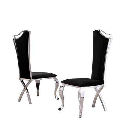 Classic 5pc Dining Set with Marble Top and Stainless Steel Base with Velvet Side Chairs