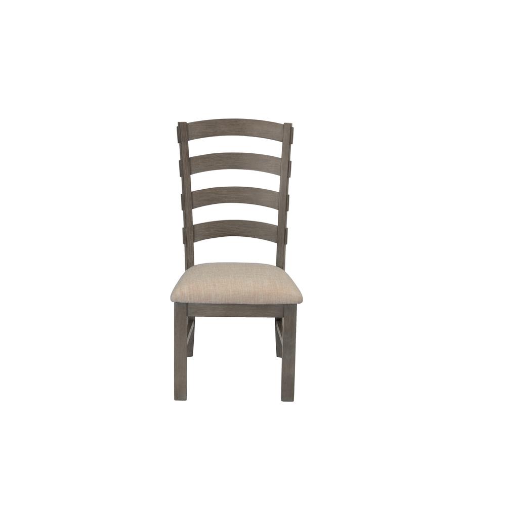 7 Piece Dining Set Extendable w/18"Center Leaf Extension & 6 Ladder-Back Chairs in Beige Linen