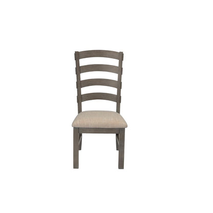 7 Piece Dining Set Extendable w/18"Center Leaf Extension & 6 Ladder-Back Chairs in Beige Linen