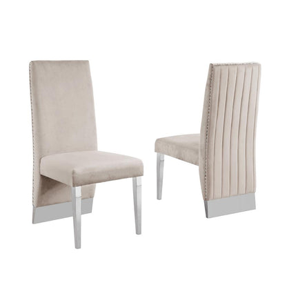White Marble 9pc Set Pleated Chairs in Beige Velvet