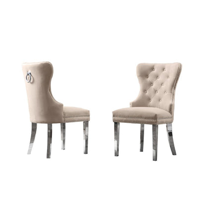 White Marble 5pc Set Tufted Wingback Chairs in Cream Velvet