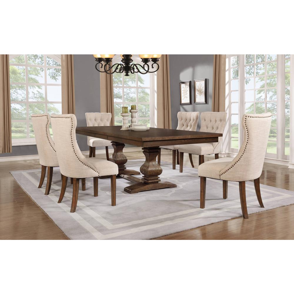 Classic 7pc Dining Set w/Uph Side Chairs Tufted & Naildhead Trim, Table w/Center 18" Leaf