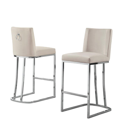 24" Velvet Counter Stool, Beige, Chrome Base (Set of 2)