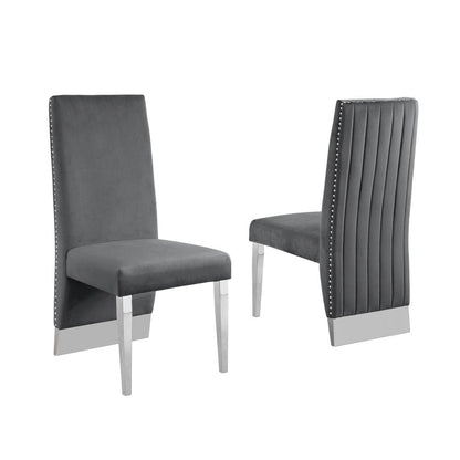 White Marble 9pc Set Pleated Chairs in Dark Grey Velvet