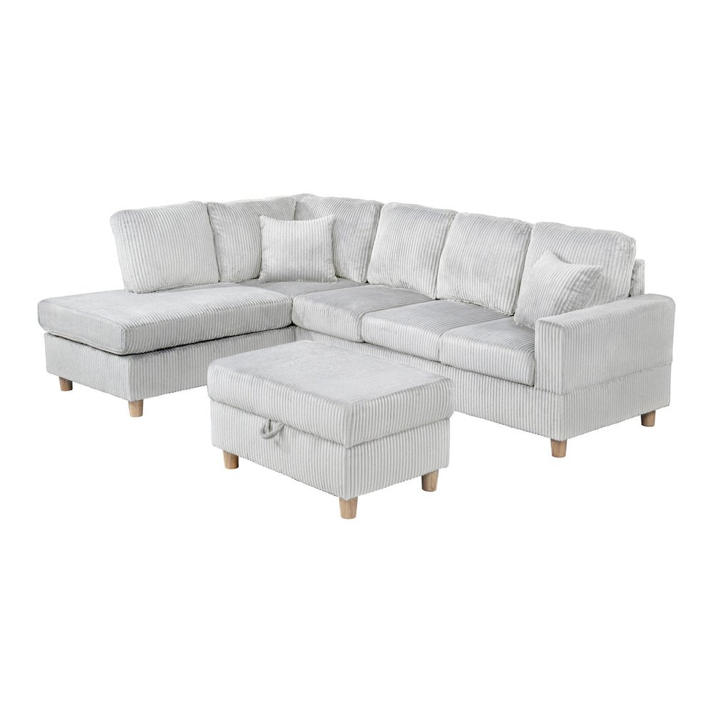 3Pc Corduroy Sectional In Light Gray