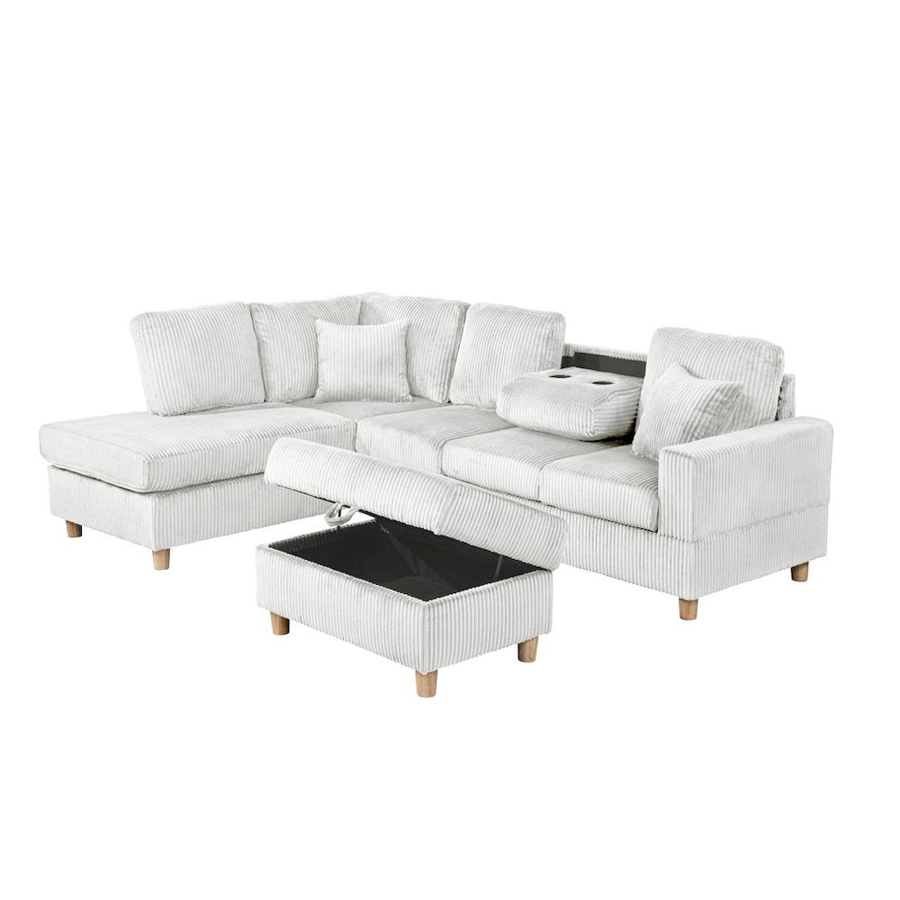 3Pc Corduroy Sectional In Light Gray