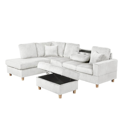3Pc Corduroy Sectional In Light Gray