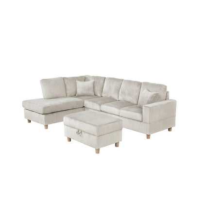 3Pc Corduroy Sectional In Beige