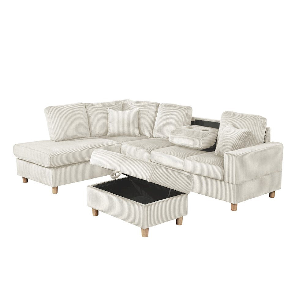 3Pc Corduroy Sectional In Beige