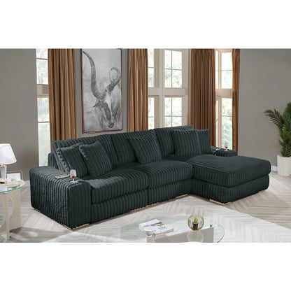 3 piece Dark grey reversible sectional with cupholders and USB ports