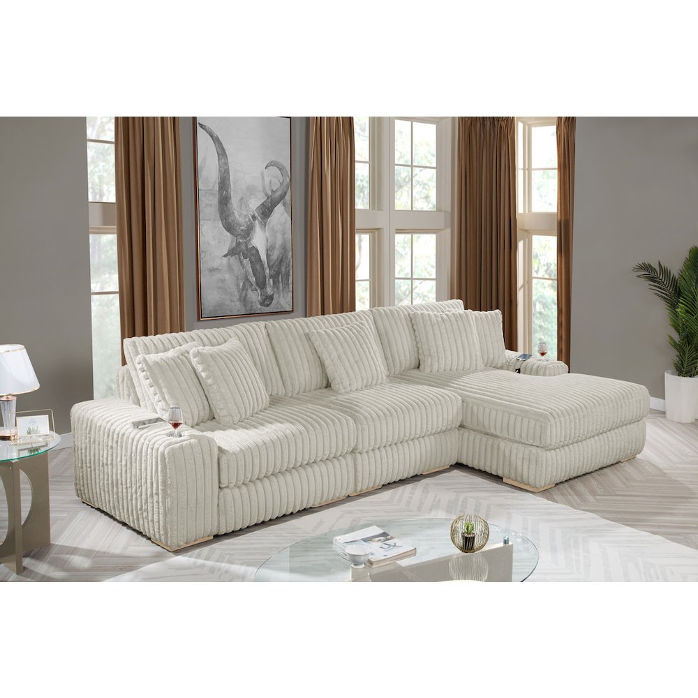 3 piece Smoke color reversible sectional with cupholders and USB ports