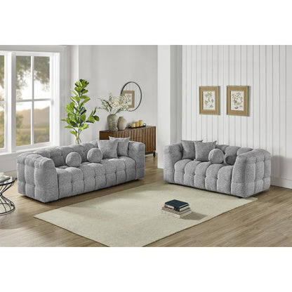 Boucle Fabric Rich Gray 2pc Sofa and Loveseat Set
