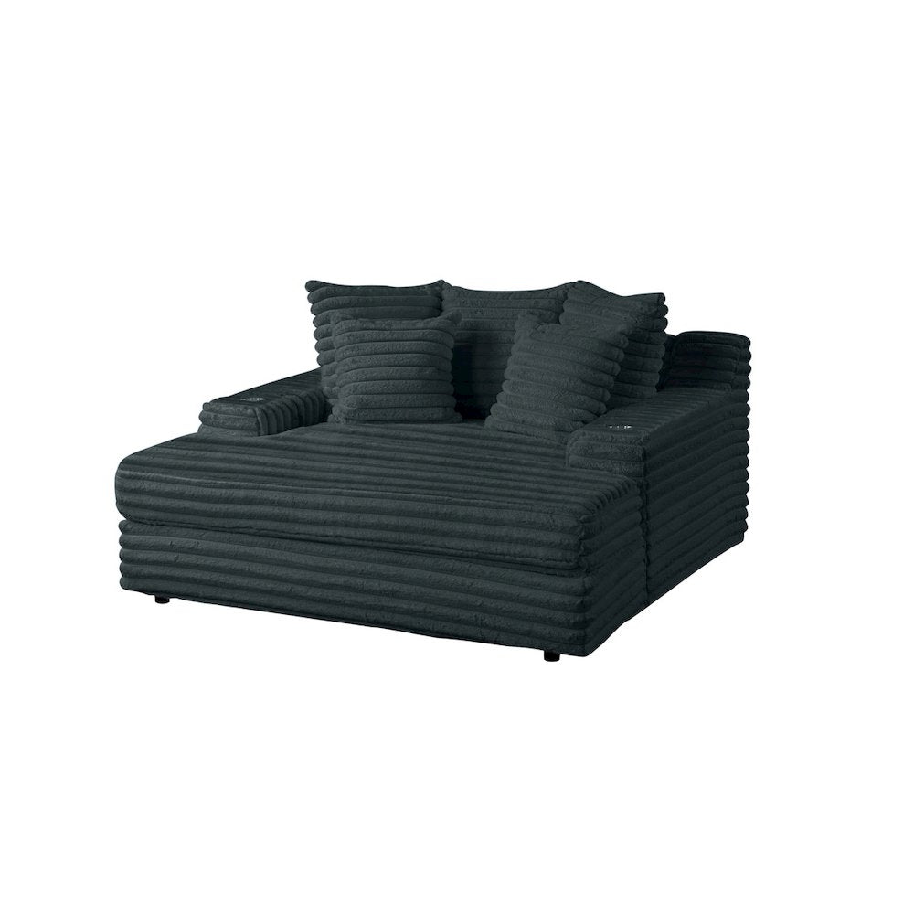 Gray Chaise Lounge With Cupholders And Usb Port