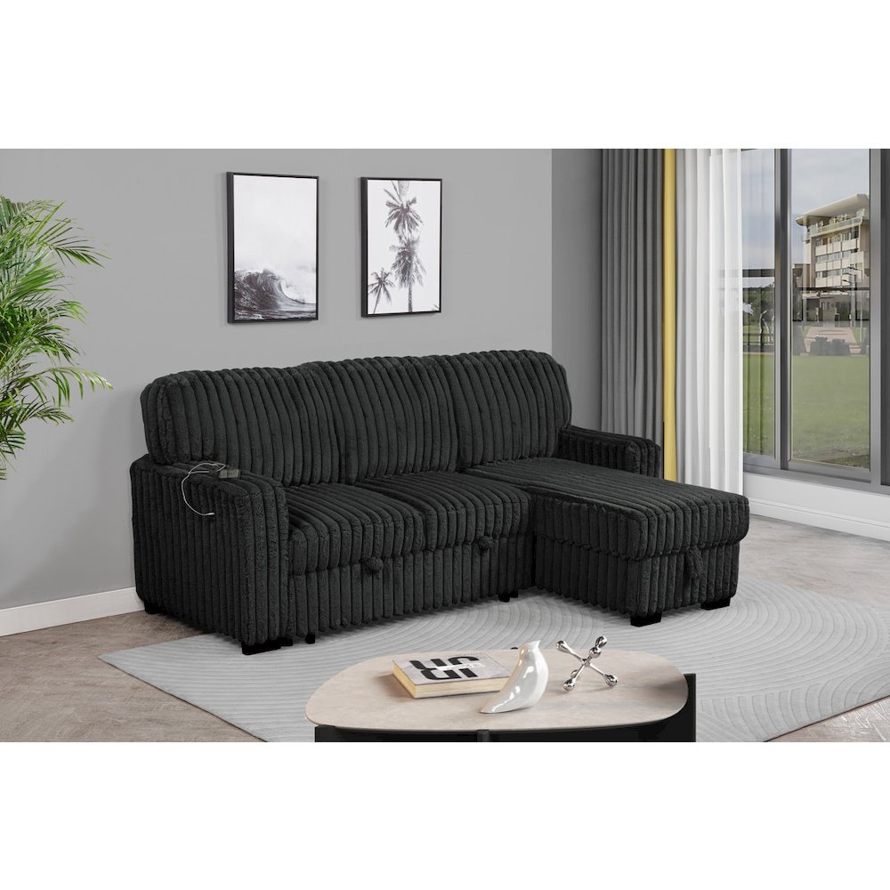 2-Piece Corduroy Sectional Black