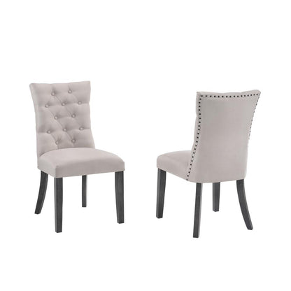 5 Piece Dining Set, Weathered Gray Dining Table & 5 Side Chairs in Beige Linen