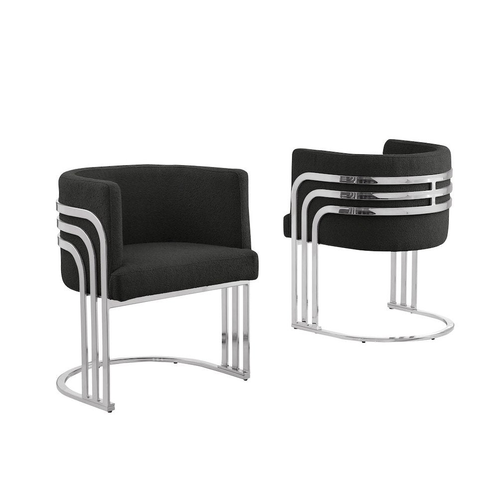 Best Quality Furniture Black Teddy Fur Barrel Chair, Set Of Two