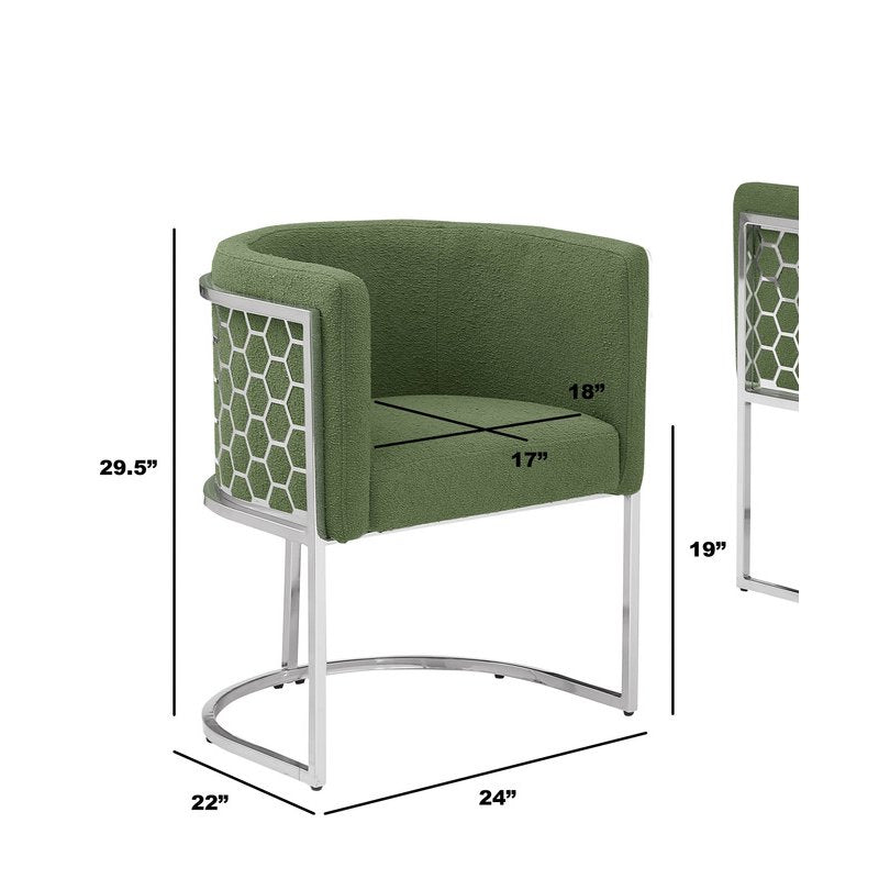 Honey comb- barrel side chair in Green with silver, Set of 2