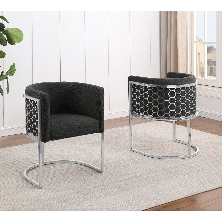 Honey comb- barrel side chair in Black with silver, Set of 2