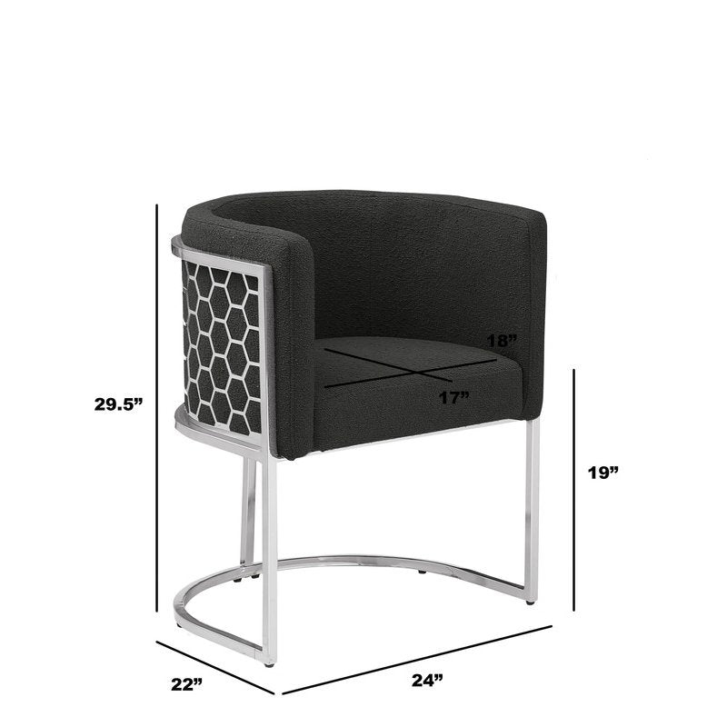Honey comb- barrel side chair in Black with silver, Set of 2