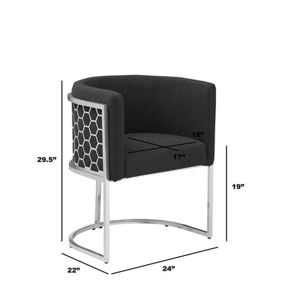 Honey comb- barrel side chair in Black with silver, Set of 2