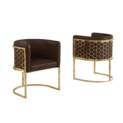 Leather-Aire Side Chairs with Honeycomb Gold Chrome Set of 2