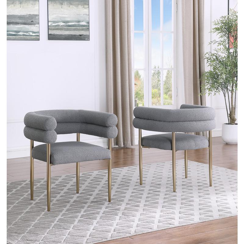 Gray with gold teddy fur upholstered side chairs, SET OF 2