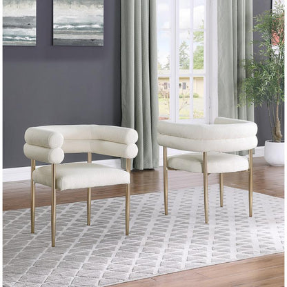 Beige with gold teddy fur upholstered side chairs, SET OF 2