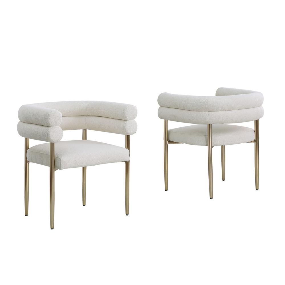 Beige with gold teddy fur upholstered side chairs, SET OF 2