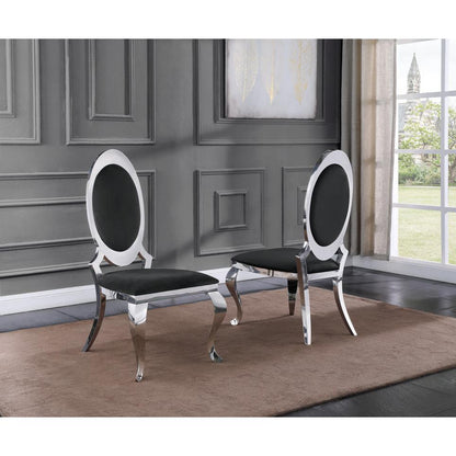 Classic 7pc Dining Set w/Uph Side Chair, Glass Table w/ Silver Spiral Base, Black