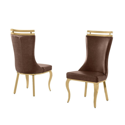 2pc Mocha Leathaire Gold Stainless Steel Base